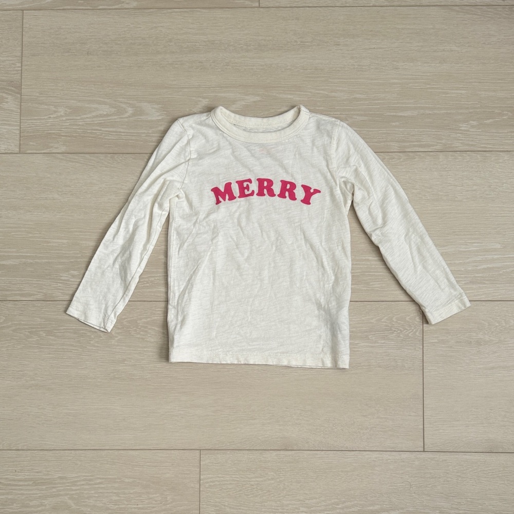 ✨ Crewcuts Cream and Pink Merry Long Sleeve Tee